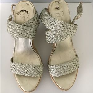 Jessica Simpson Gold Strappy Tall Wedges